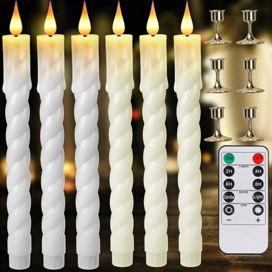 6Pcs White/Ivory Flameless Taper Candle Twisted LED Battery Operated Candlesticks With Holder for Wedding Home Party Table Decor Peaceful Pleasures Health and Wellness