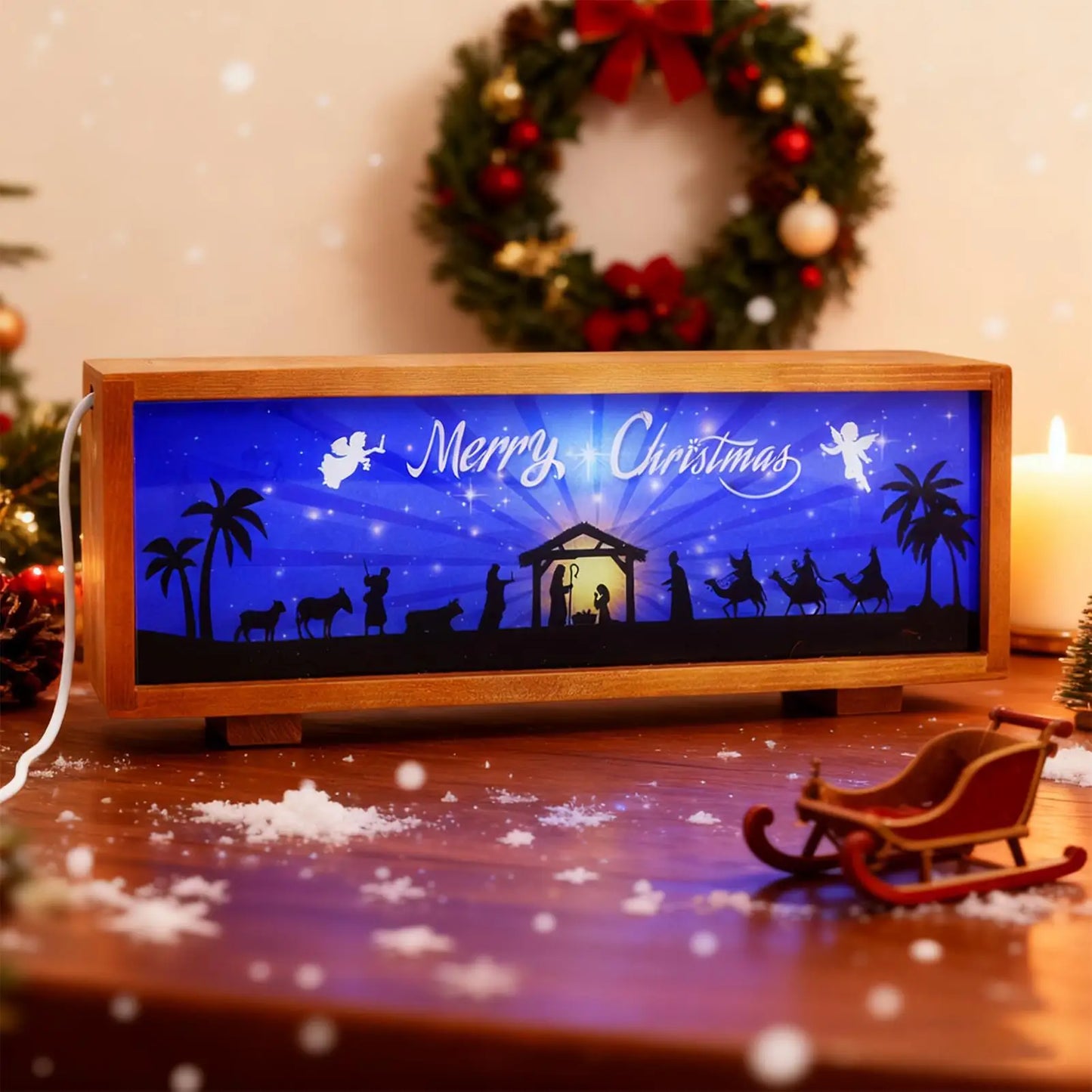 Nativity Scene LED Wooden Lantern | Christmas Night Light