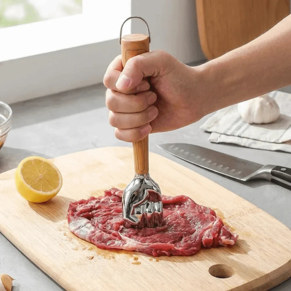 Double-Sided Meat Tenderizer Mallet | Zinc Alloy Wood Handle