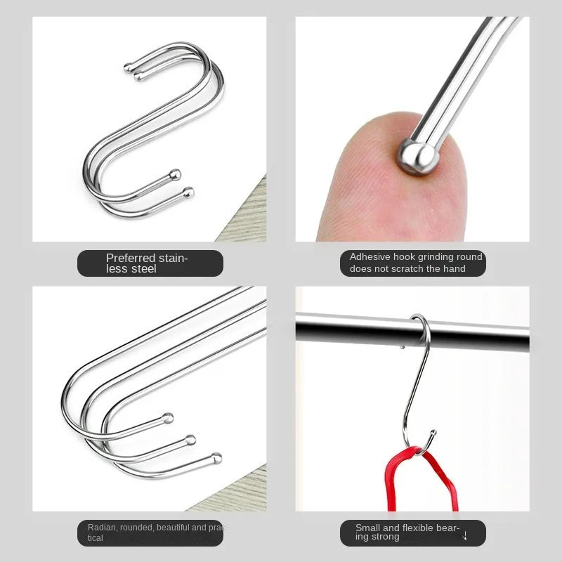 10-Pack Heavy Duty Stainless Steel S-Hooks for Kitchen & Home