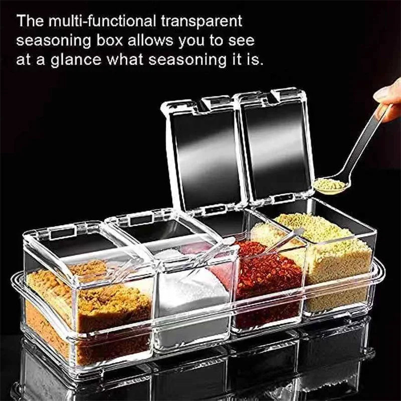 Clear Seasoning Box Set of 4 Crystal Seasoning Storage Container with Spoon Clear Seasoning Rack Spice Pots for Pepper Spice Peaceful Pleasures Health and Wellness