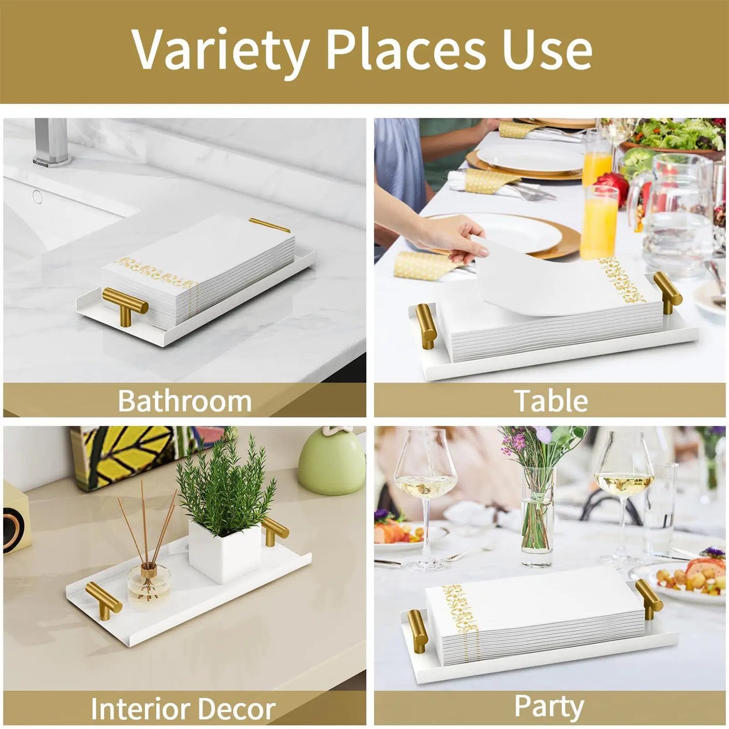 Golden T-Handle Guest Towel Holder & Napkin Tray