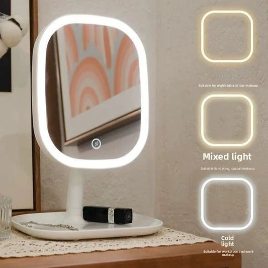 Desktop Vanity Mirror 3 Color Dimmable Light LED Makeup Mirror Light Touching Mirror Women Bedroom Dressing Mirror Peaceful Pleasures Health and Wellness
