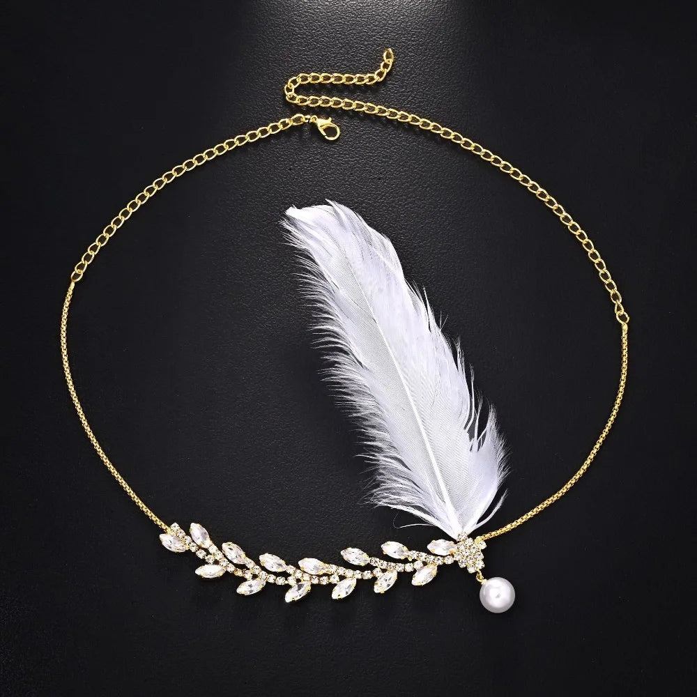 Retro Rhinestone Feather Hairband – Unisex Gold & Silver