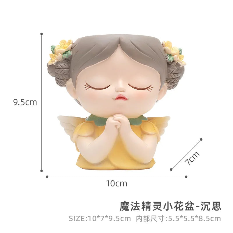Girl Head Planter Cartoon Girl Statue Figurine Resin Creative Flowerpot for Living Room Indoor Outdoor Garden Tabletop Gifts Peaceful Pleasures Health and Wellness A