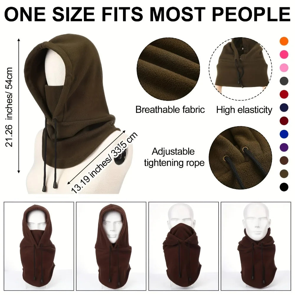 1pc/3pcs Winter Warm Fleece Neck Warmer Hat Solid Adjustable Drawstring Ski Balaclava Mask Windproof Cycling Hooded Cap Unisex Peaceful Pleasures Health and Wellness