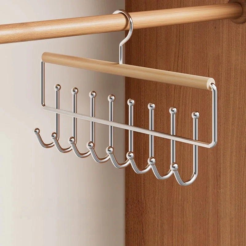 Wall-Mounted Metal Coat Rack 8 Hooks & Storage Box Wall-Mounted Coat Rack Peaceful Pleasures Health and Wellness Wood color