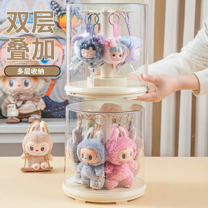 Rotating Display Case Transparent Plush Doll Blind Box with Music Clap-Activated 360° Spin Dustproof Cover Multi-Layer Stackable Peaceful Pleasures Health and Wellness