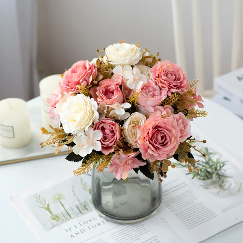 Silk Artificial Rose Peony Bouquet – Wedding & Home Décor