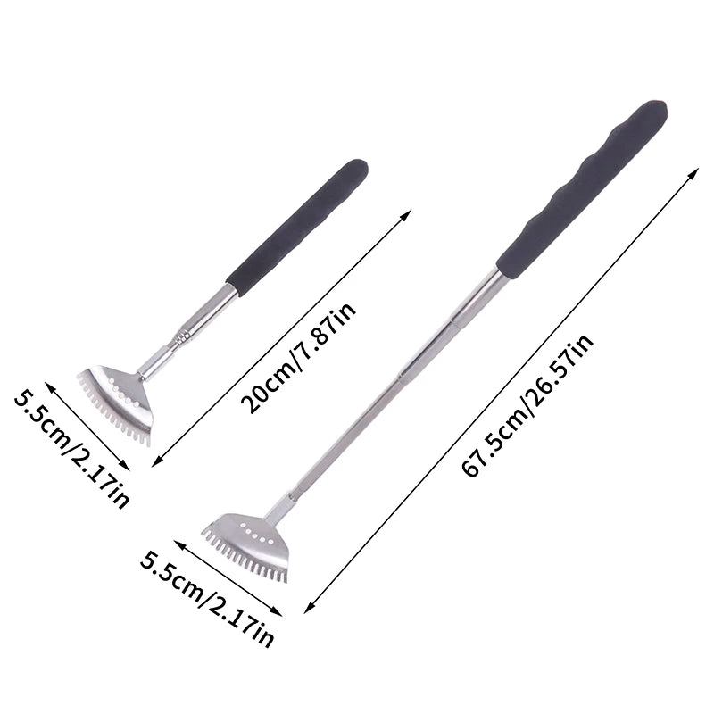 Extendable Back Scratcher with 15 Rakes Stainless Steel Telescopic Handle Portable Rubber Head for Back Cleaning Peaceful Pleasures Health and Wellness Onesize