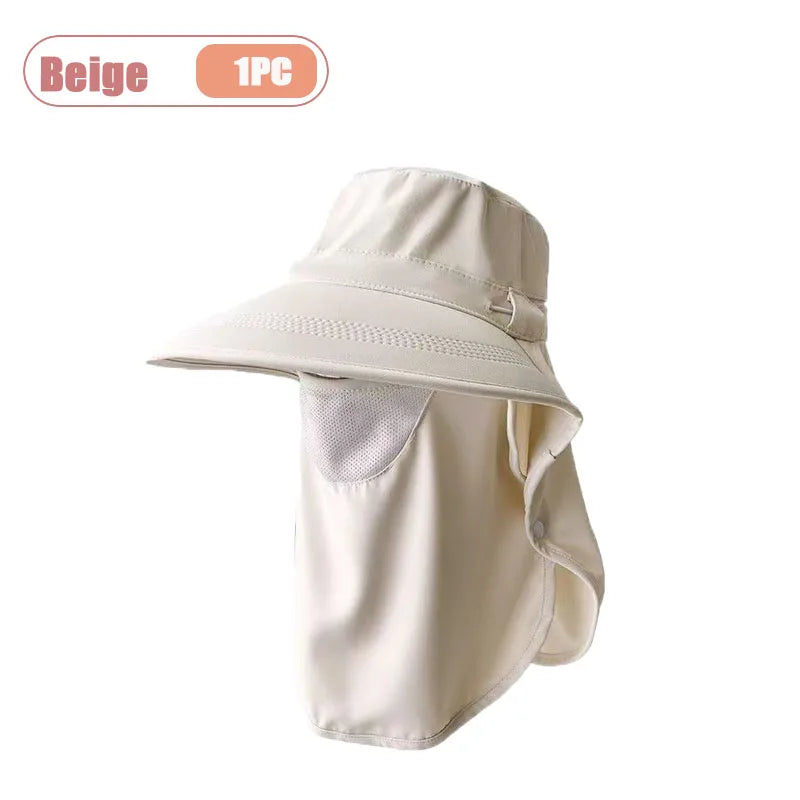 Women's Wide Brim Sun Hat – UV Face Cover & Neck Flap