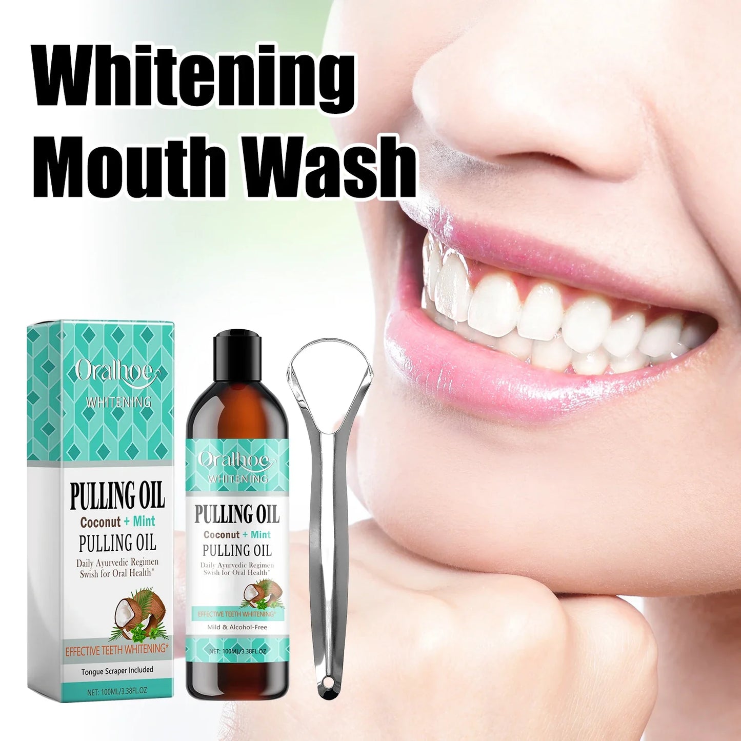 Coconut Mint Pulling Oil Mouthwash Kit with Tongue Scraper