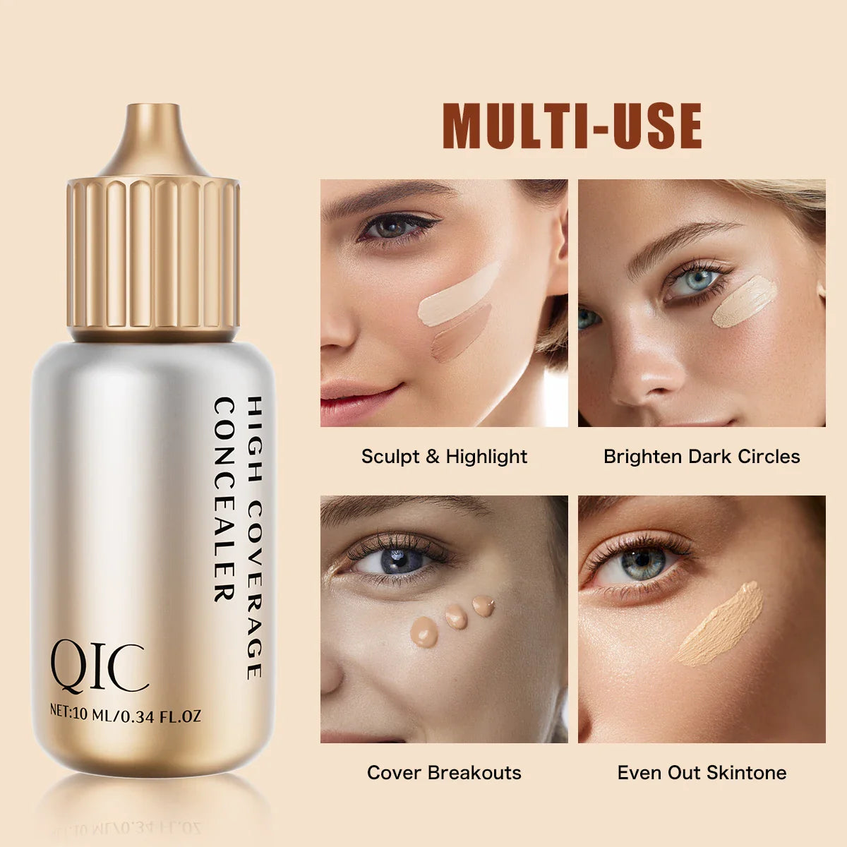 QIC Liquid Concealer – Full Coverage, Moisturizing & Waterproof