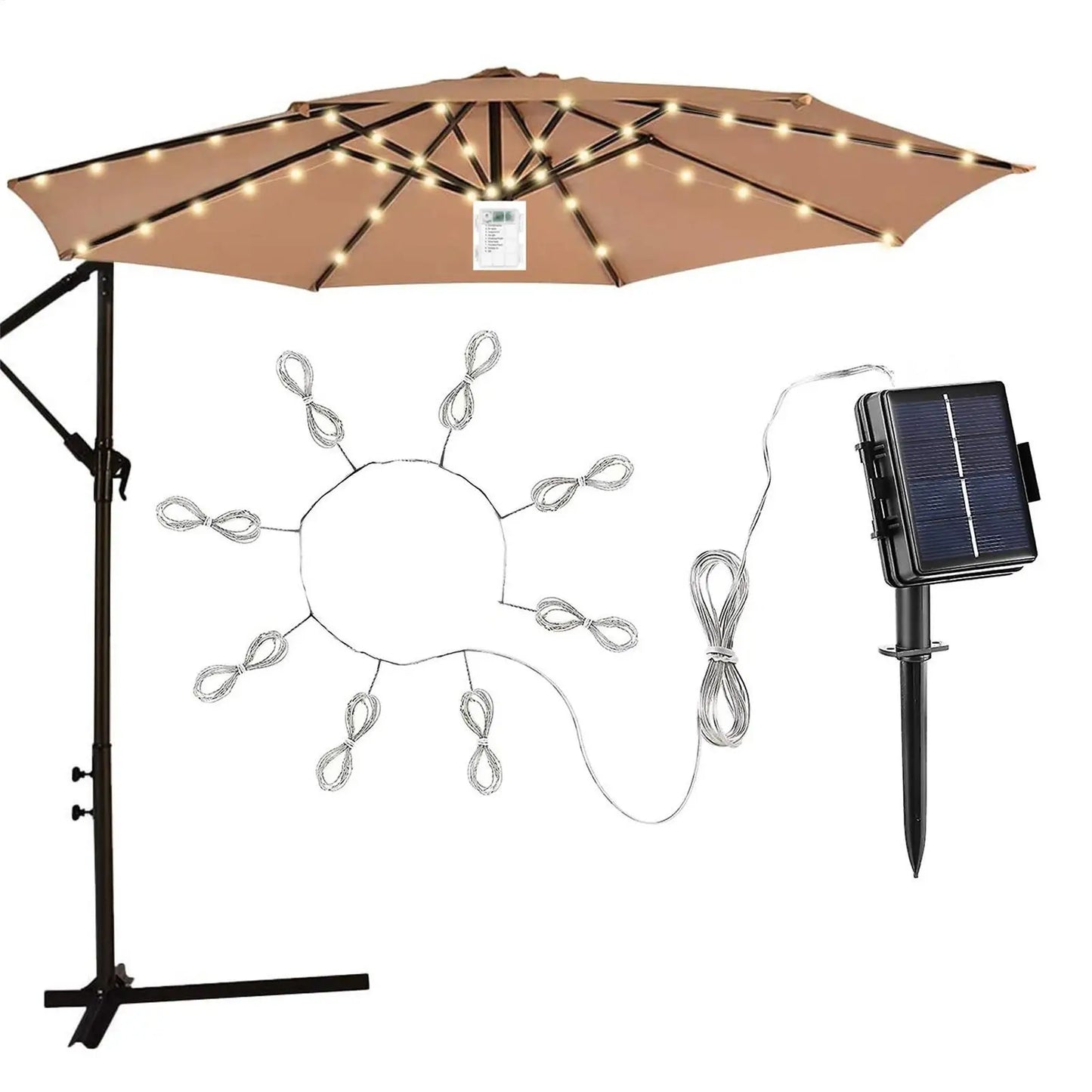 Solar Umbrella String Lights – 104 LED, 8 Modes, IP67 Waterproof
