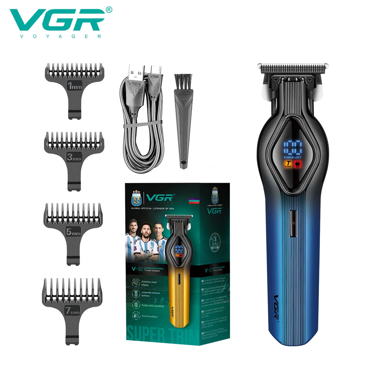 VGR 921 cross-border new electric hair clipper LCD digital display hair salon engraving special oil head electric clippers Peaceful Pleasures Health and Wellness 921 blue
