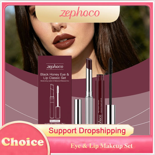 Black Honey Iconic Eye Lip Makeup Set Black Volumizing Lengthening Curling Mascara Plumping Gloss Lipstick Waterproof Makeup Set Peaceful Pleasures Health and Wellness