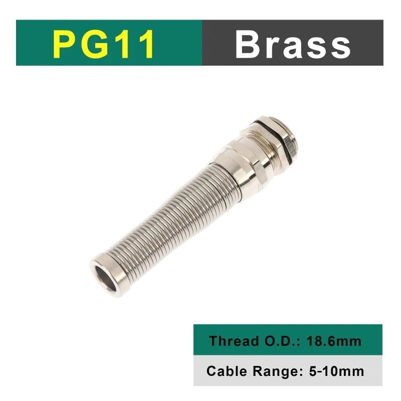 New IP68 Electrical Waterproof Strain Relief Anti-Bending Nickel-Plated Brass Cable Gland Connector Nylon Metal Cord Grips Peaceful Pleasures Health and Wellness PG11x1.5 5-10mm