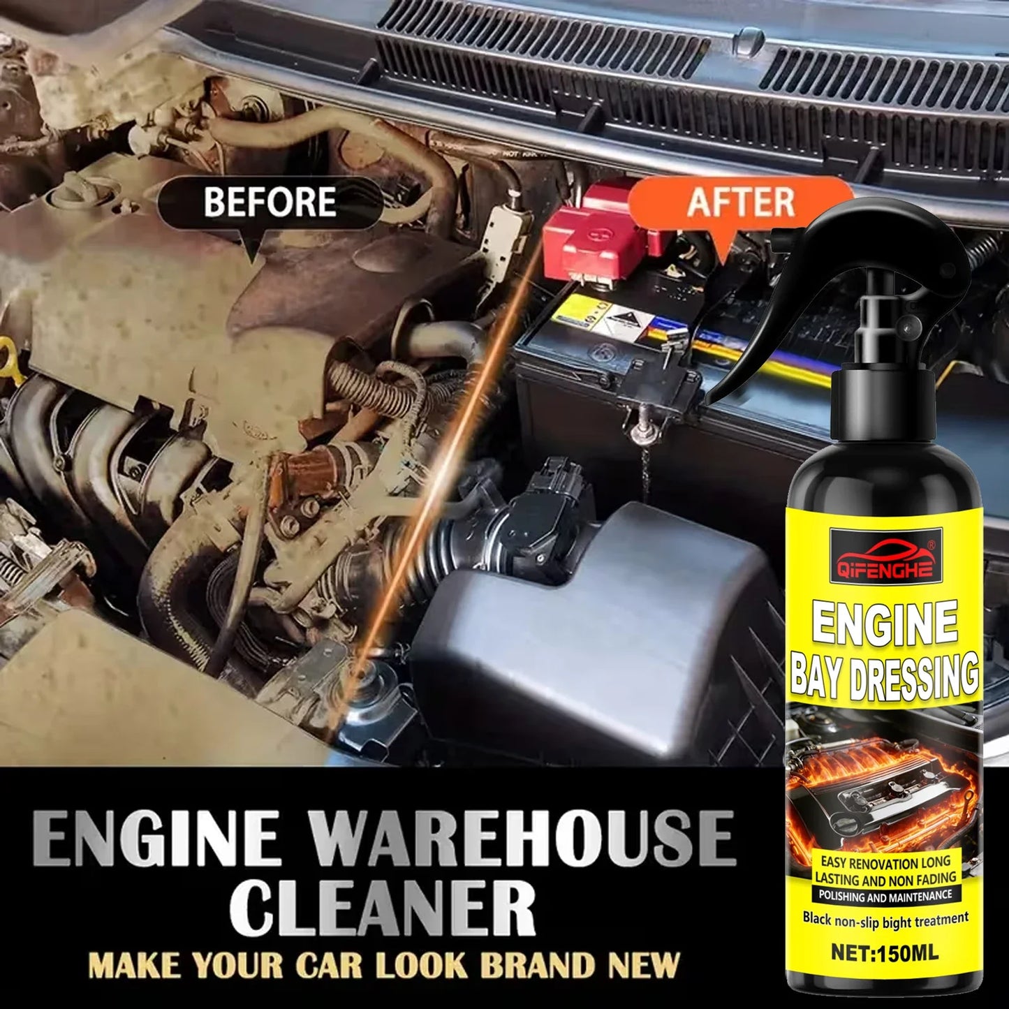 QIFENGHE 150ml Car Engine Degreaser & Compartment Cleaner Spray