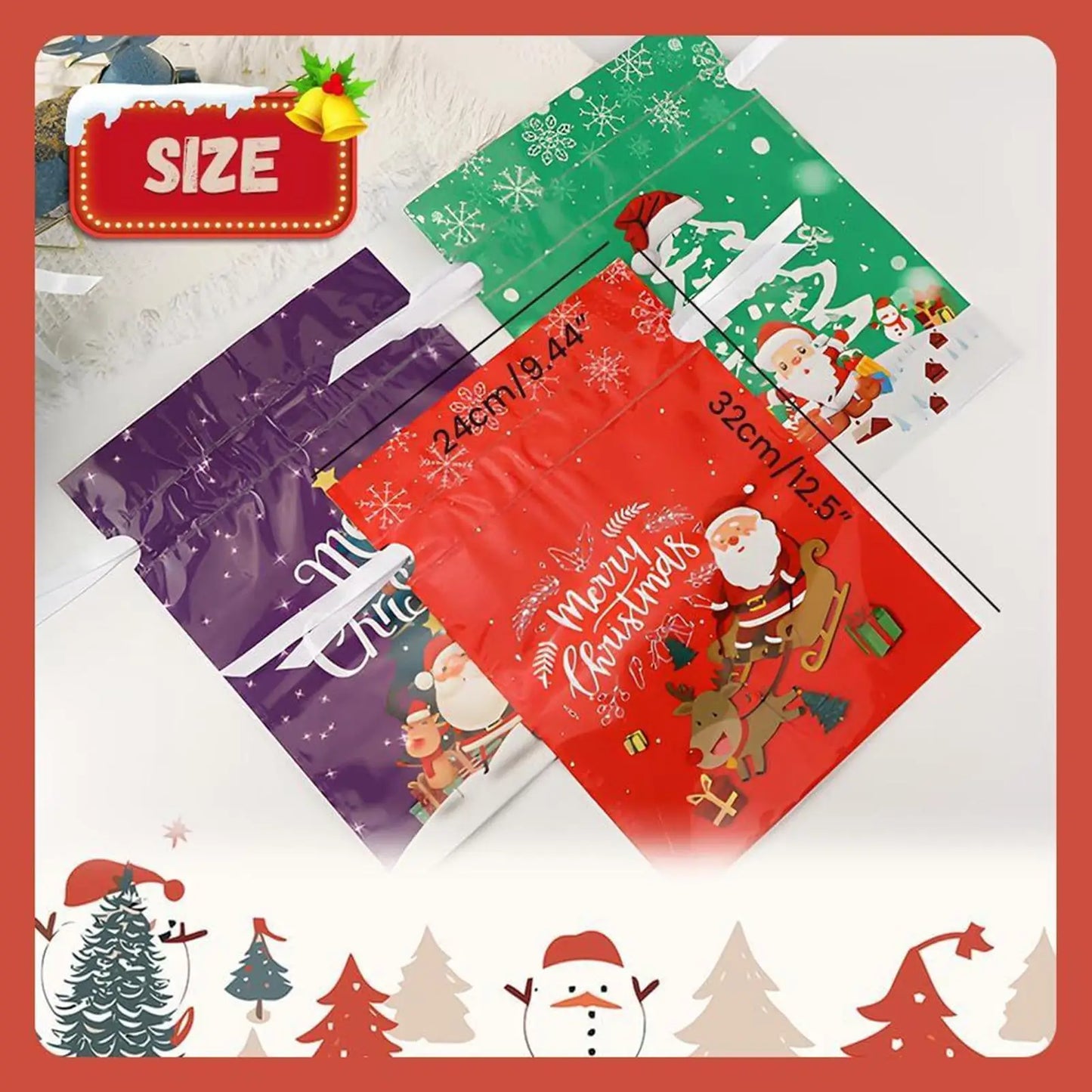 Christmas Treat Bags 15-Piece Reusable Pouch Goodie Wrap Drawstring Sacks for Cookie Chocolate Biscuits Candy Party Favors Toys Peaceful Pleasures Health and Wellness