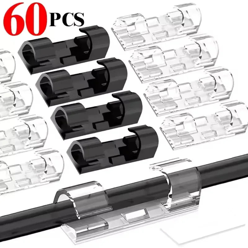 Transparent Self-Adhesive Cable Organizer Clips – 5 to 60pcs