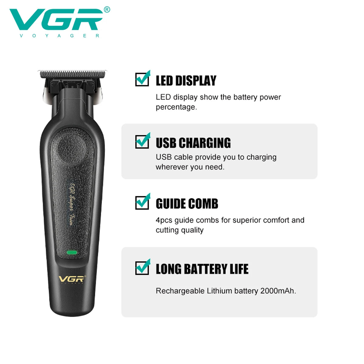 VGR Electric Hair Clipper 2-piece Set Men's Oil Head Carving Electric Push Leather Metal Body Powerful Power Machine V-197&995 Peaceful Pleasures Health and Wellness