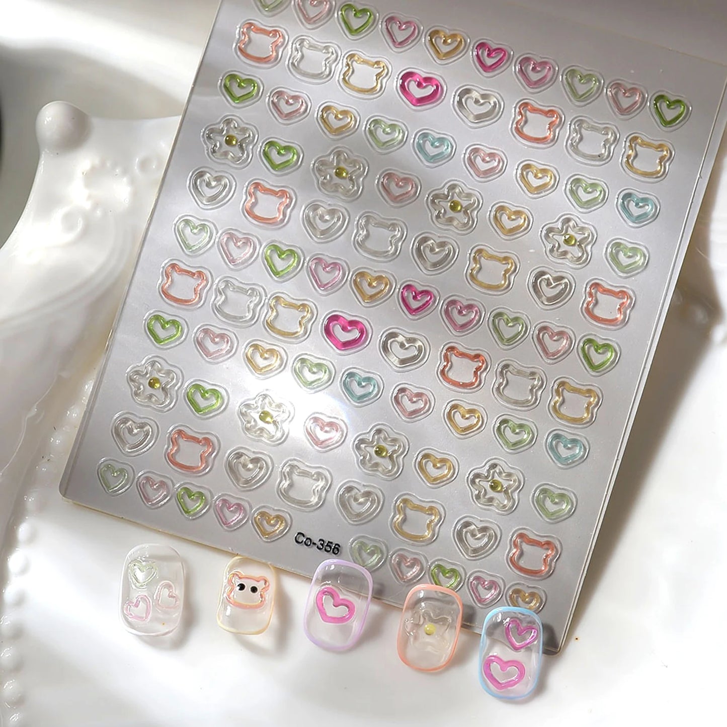 3D Nail Art Stickers – Hollow Love & Bear Embossed Decals