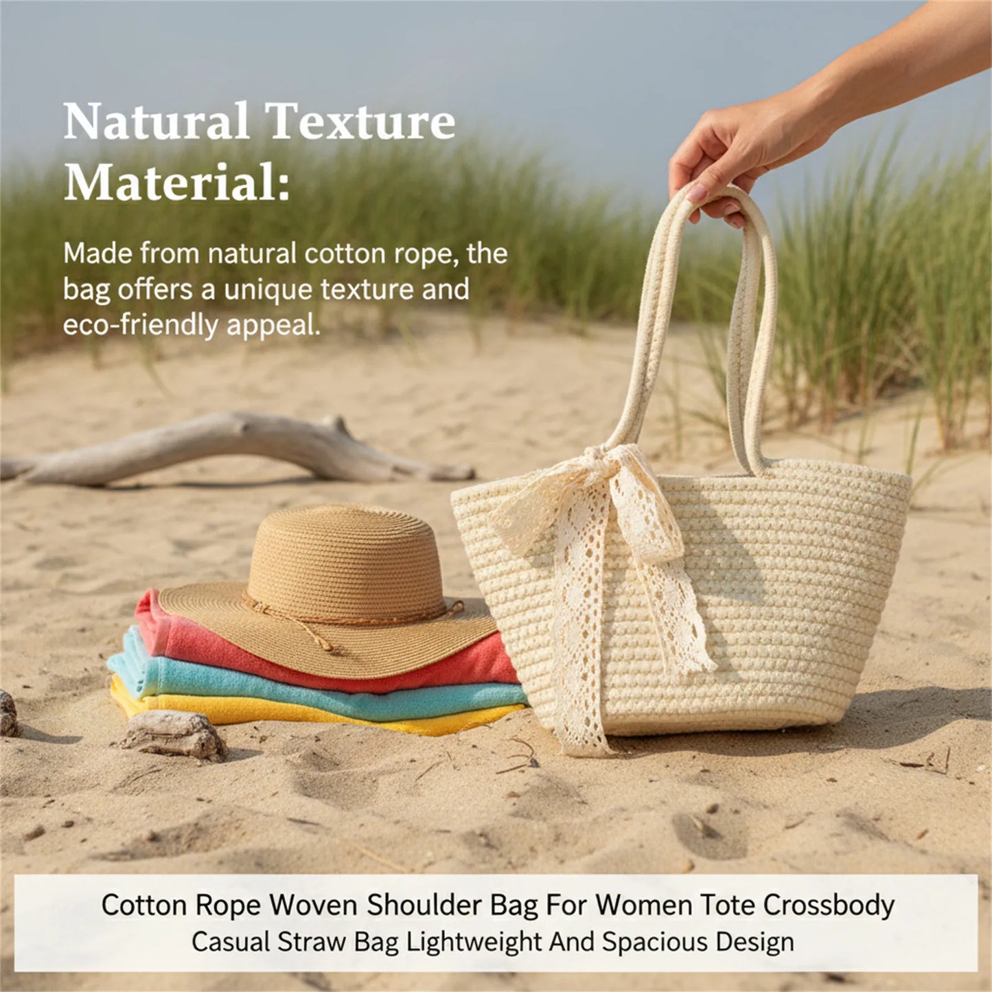 Cotton Rope Woven Shoulder Bag For Women Tote Crossbody Casual Straw Bag Lightweight And Spacious Design Peaceful Pleasures Health and Wellness