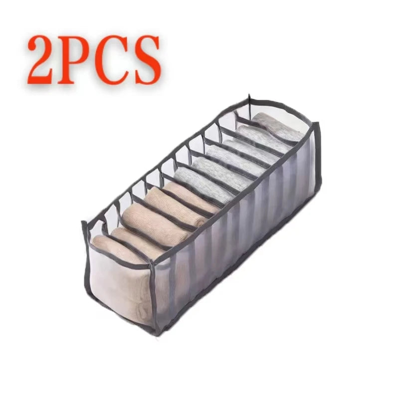 11 Compartment Home Collapsible Underwear Storage Box Nylon Organizing Dormitory Storage Bra Organizing Breathable Mesh Bag Peaceful Pleasures Health and Wellness 2pcs Gray 11 cells
