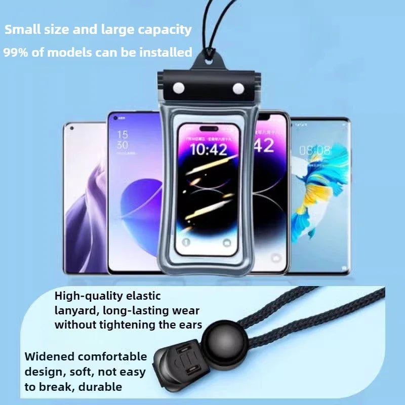 Outdoor Universal Waterproof Phone Bag IPX8 Rated Touchable Screen Pouch with Lanyard for Songkran Swimming Diving Drifting Peaceful Pleasures Health and Wellness