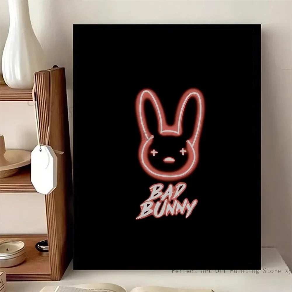 Bad Bunny Kawaii Minimalist Canvas Wall Art Poster | Fan Gift