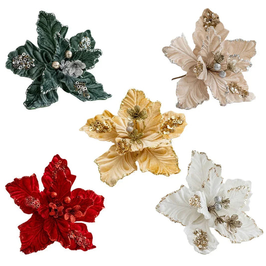 Fabric Christmas Flower Ornament 22cm | Gold, Red, White & More Christmas Tree Ornament Oasis Select