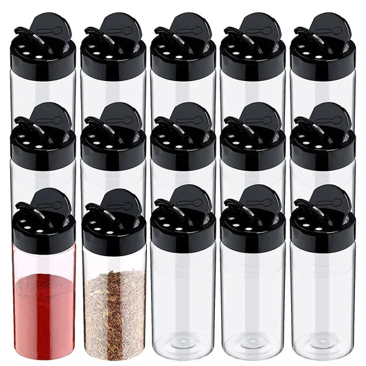16pcs Spice Jars with Shaker Lids Labels Plastic Clear Seasoning Bottle for Herbs Powders Salt Pepper BBQ Condiment Box Peaceful Pleasures Health and Wellness 16pcs