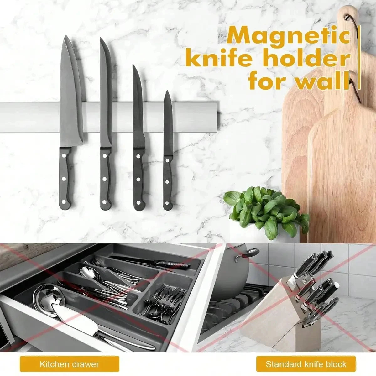 Leeseph Magnetic Knife Holder, Modern Stainless Steel Wall-Mounted Knife Rack, Space-Saving, Perfect for Kitchen Organization Peaceful Pleasures Health and Wellness