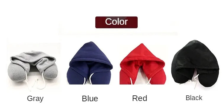 Hooded Ergonomic Travel Neck Pillow – Airplane, Office & Car