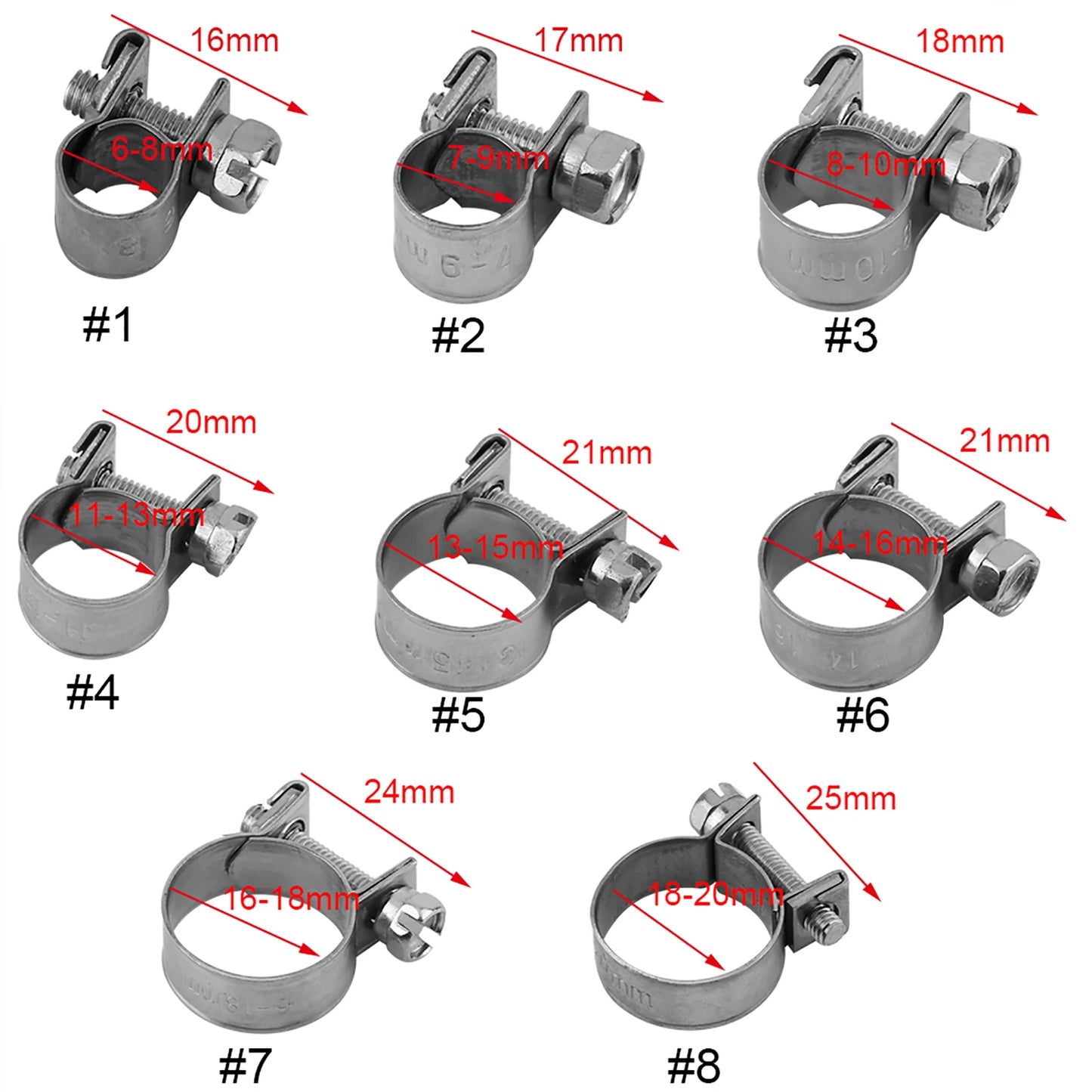 Stainless Steel Mini Fuel Line Pipe Hose Clamp Clip 6mm‑20mm Optional Size Hose Clamp Hose Clips Pipe Clip Hose Fastener Peaceful Pleasures Health and Wellness