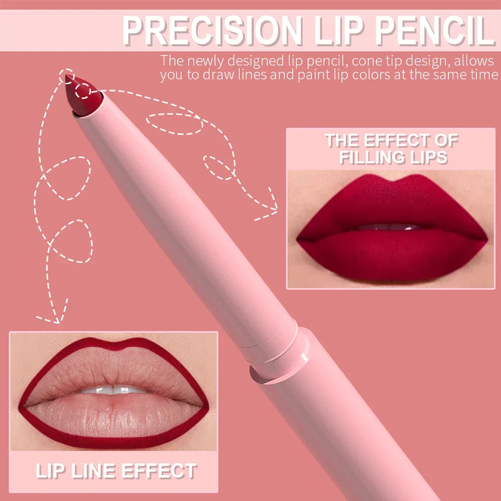 6-Piece Waterproof Lip Liner Pen Set – Long-Lasting Color