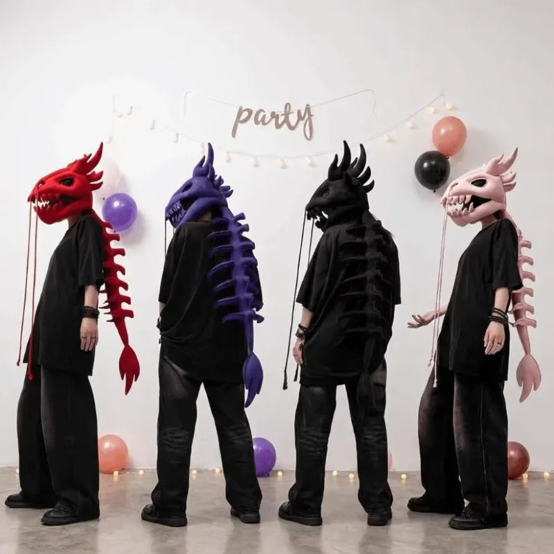 Dinosaur Skeleton Plush Headgear & Tail Cosplay Costume Prop