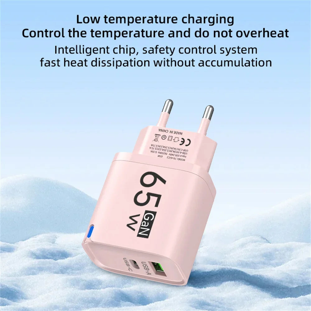 65W GaN 3-Port USB-C Fast Charger PD QC 3.0 | EU US UK