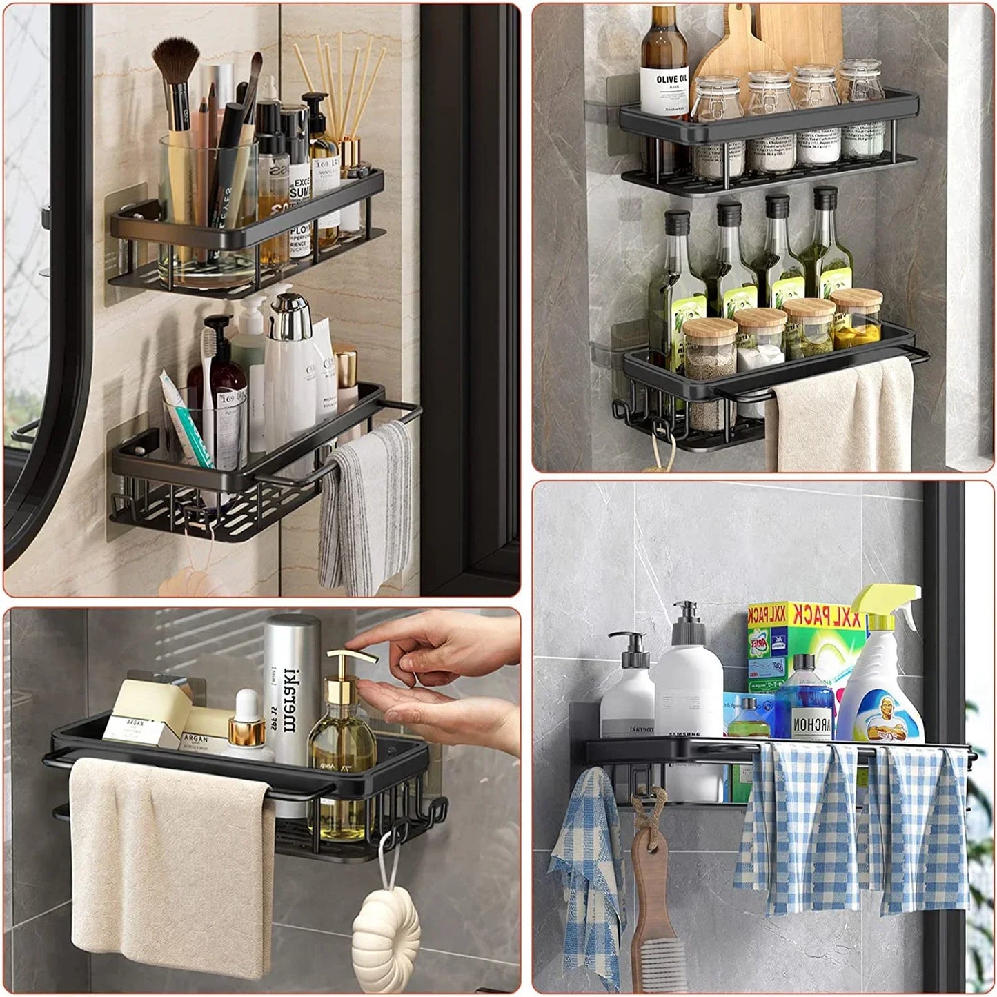 No-Drill Aluminum Shower Shelf | Wall-Mounted Bathroom Organizer