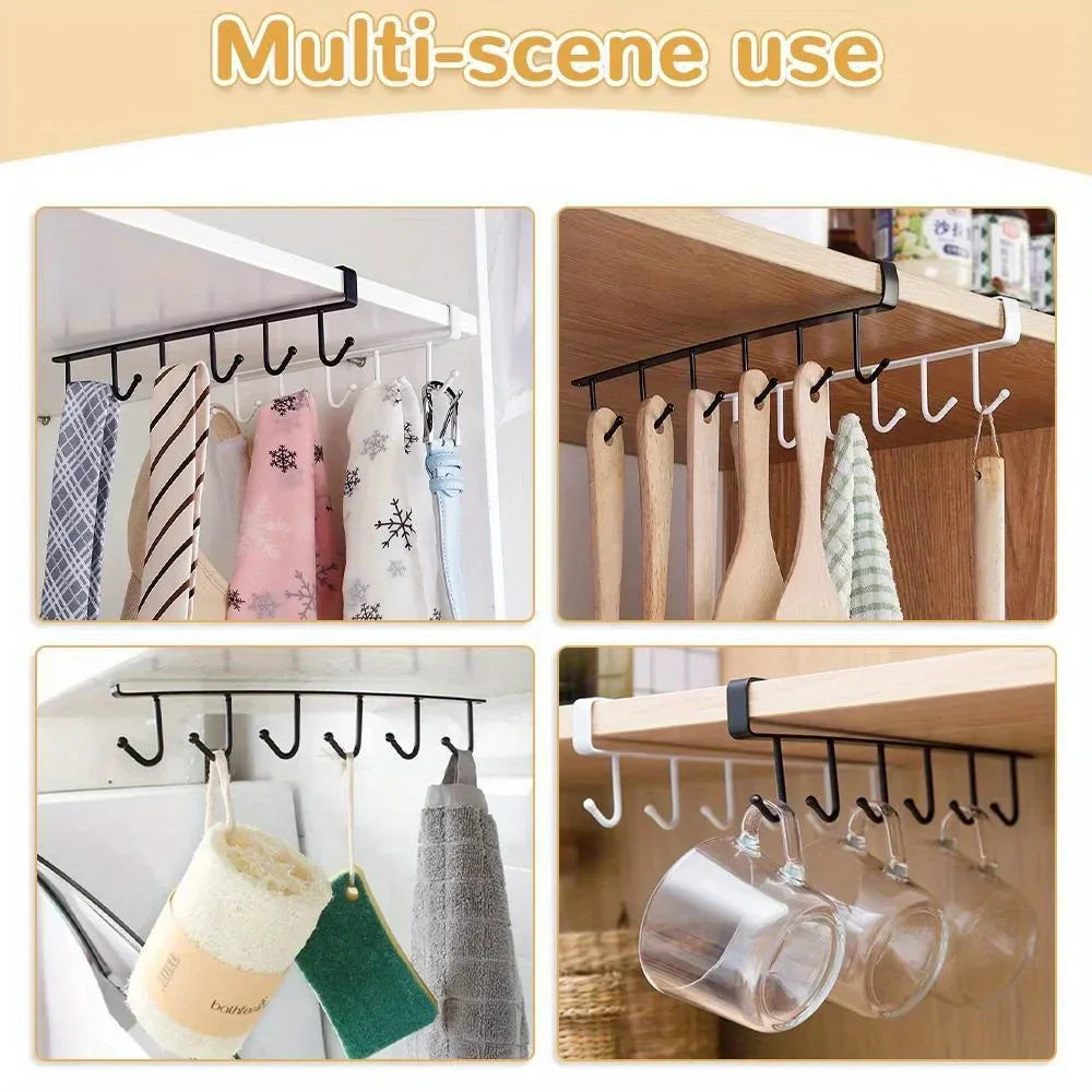 1pc Kitchen Shelf Storage Clothes Hanging Organizer Cup Holder Glass Mug Holder 6 Hooks Storage Rack 2030 Peaceful Pleasures Health and Wellness