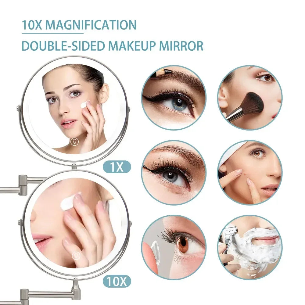 Wall Mounted LED Makeup Mirror 8" | 10x Magnifying Touch Dimmer