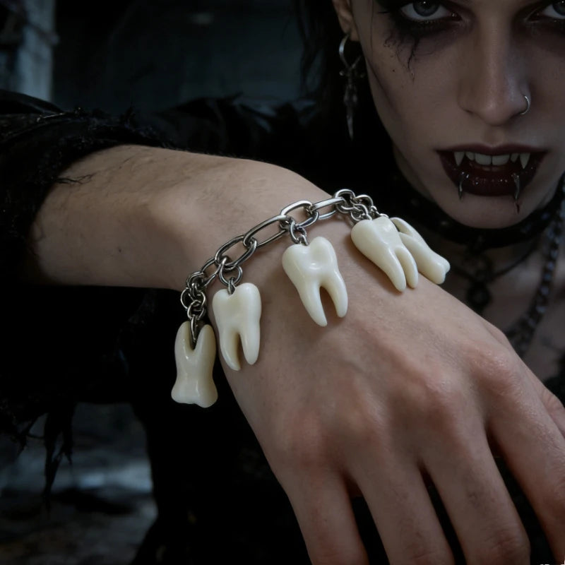 Punk Teeth Chain Bracelet | Unisex Vintage Silver Stainless Steel