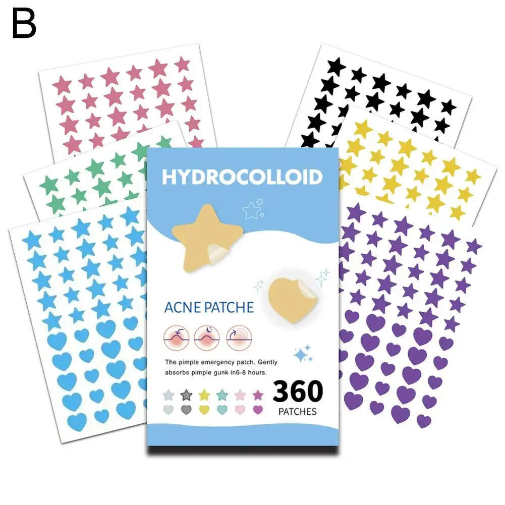 Mixed Sizes Hydrocolloid Acne Pimple Patches Invisible Acne Circle/Star/Heart Stickers For Face Zits, Blemish Spots Skin Care Peaceful Pleasures Health and Wellness B-360pcs