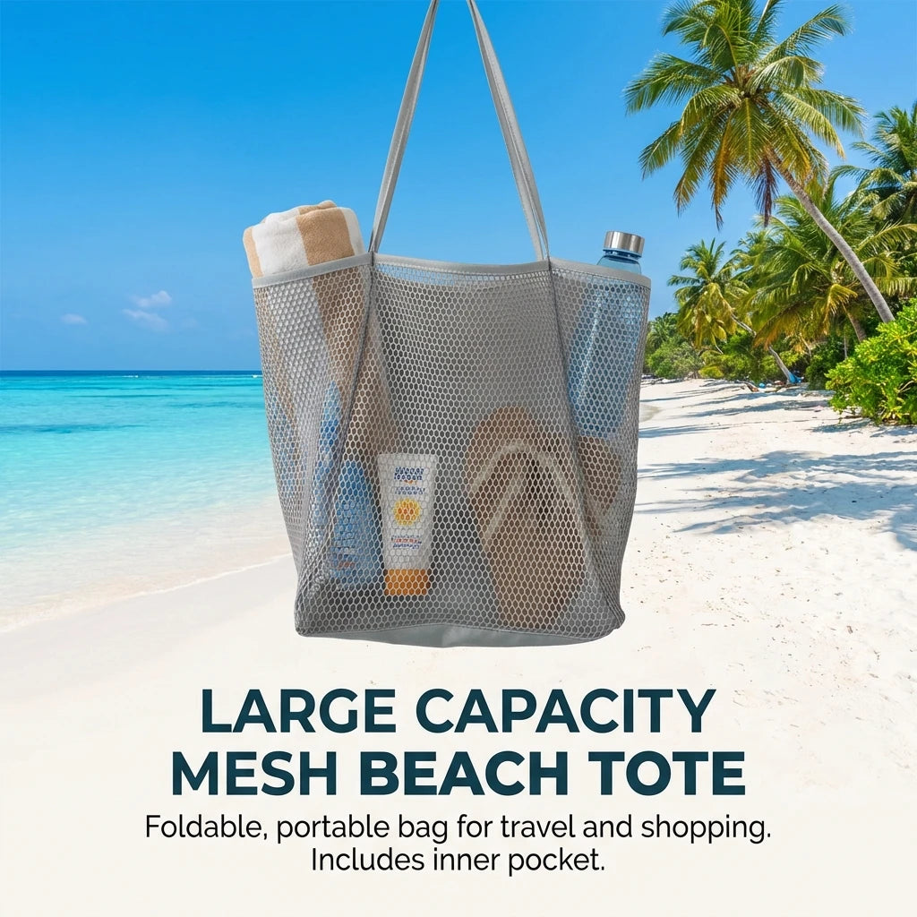 Large Capacity Foldable Nylon Mesh Shoulder Bag for Beach Travel Shopping Peaceful Pleasures Health and Wellness