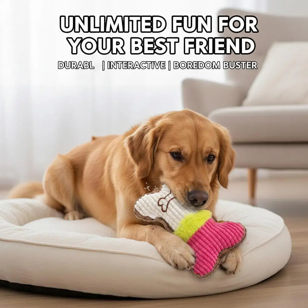 Plush Dog Bone Squeaky Toy – Small & Medium Dogs Chew Toy