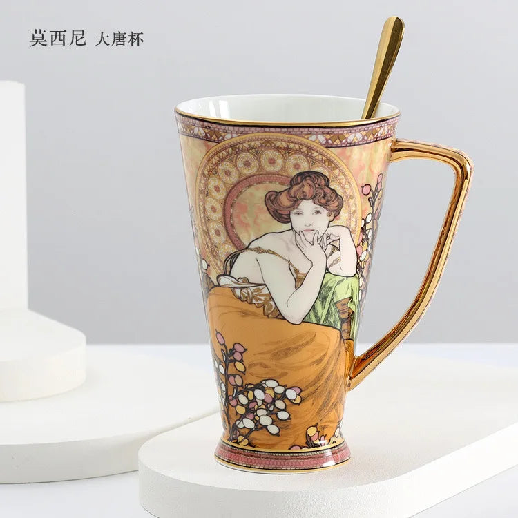 Gustav Klimt Bone China Coffee Mug with Spoon | 550ml Art Cup
