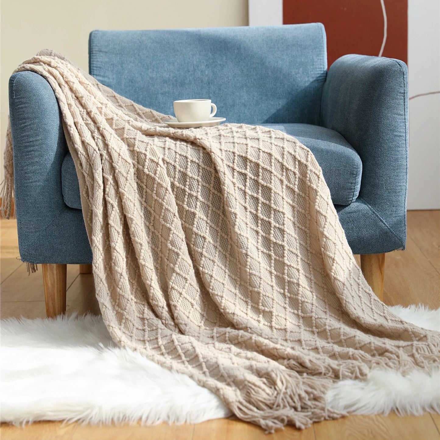 Battilo Orange Red Knitted Throw Blanket Fall Knit Throws for Bed Plaid Bedspread On The Bed Decorative Sofa Blanket Fall Decor Peaceful Pleasures Health and Wellness Beige 130x200cm