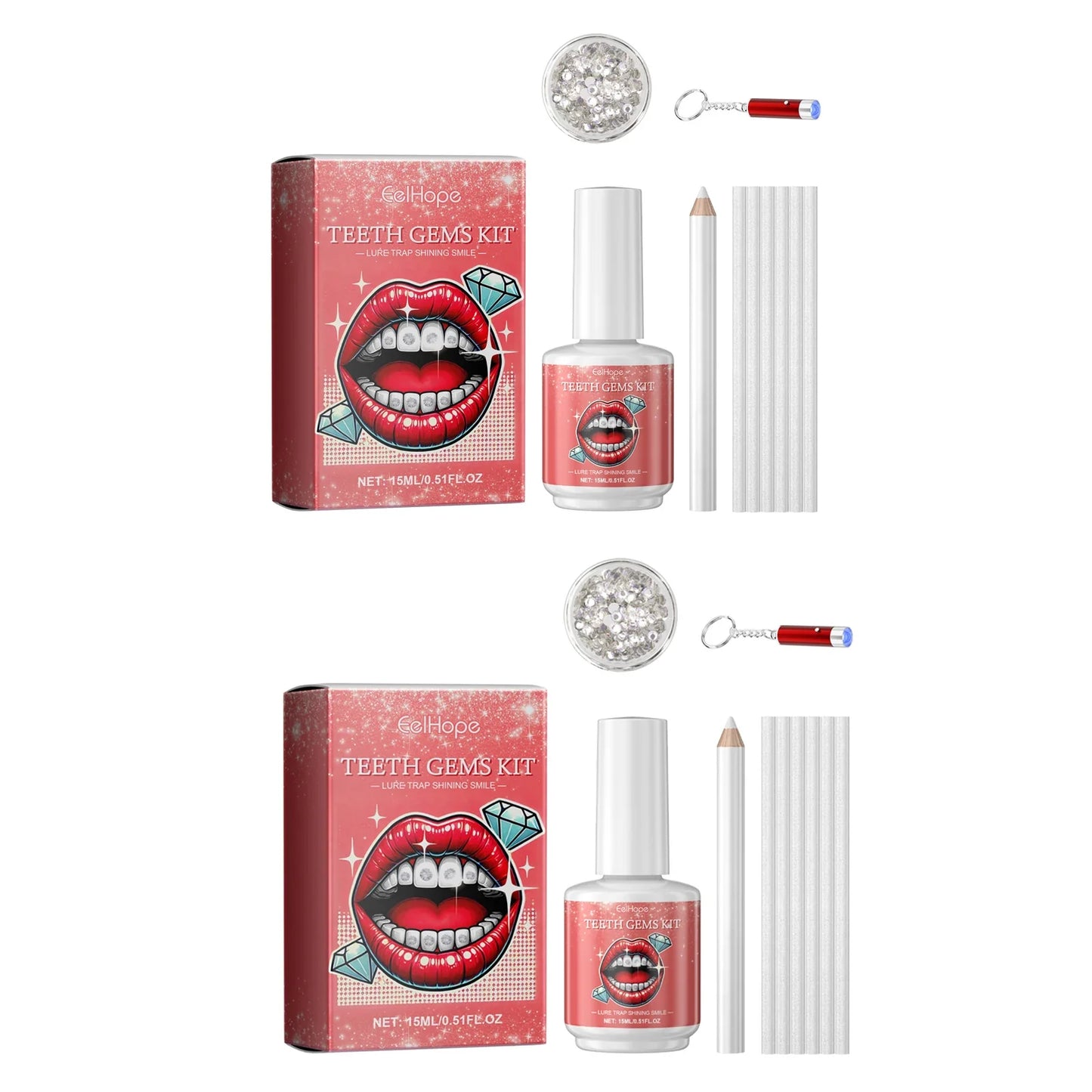 Teeth Gems DIY Kit – 100 Dental Gems, UV Light & Adhesive