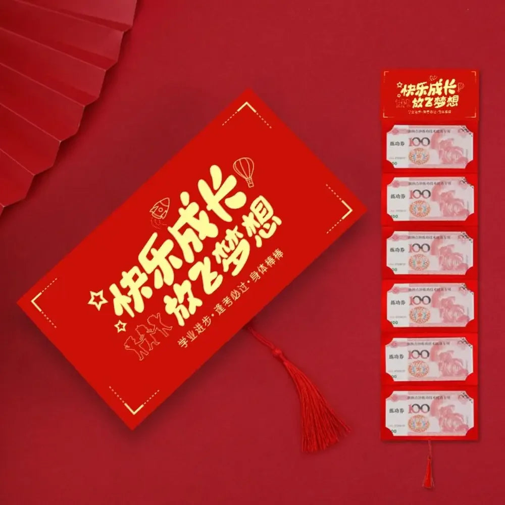 Creative New Year Packet Red Envelope DIY Packing Best Wishes Blessing Bag Luck Money Bag Tassels Red Pocket Celebration Party Peaceful Pleasures Health and Wellness 8-6 Slots-