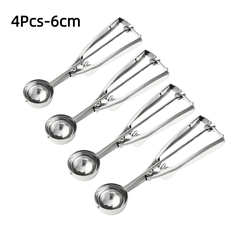Stainless Steel Ice Cream Scoop with Trigger Release Food-Grade Rust-Proof Dishwasher Safe Multi Cookie Scoop for Kitchen Family Peaceful Pleasures Health and Wellness 4PCS-6cm